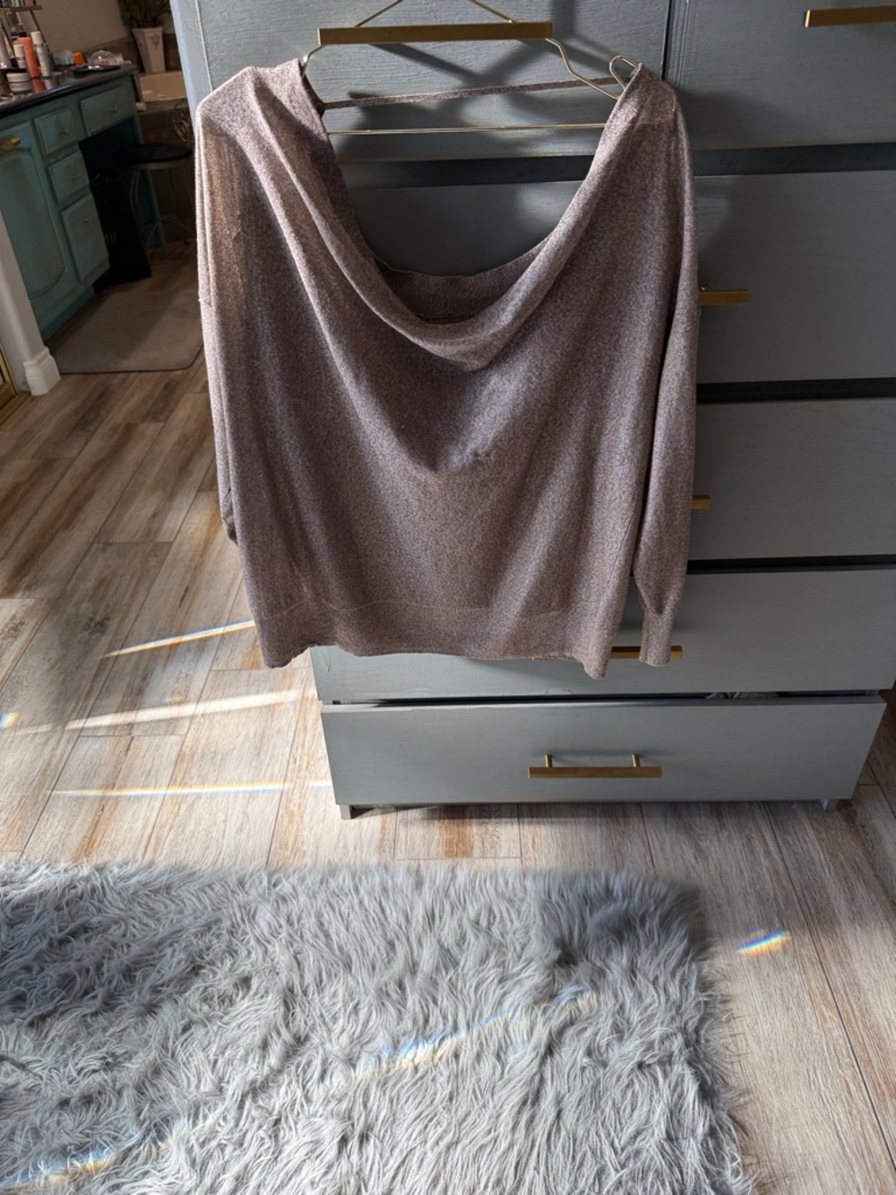 Free People Off-the-Shoulder Taupe Knit Sweater